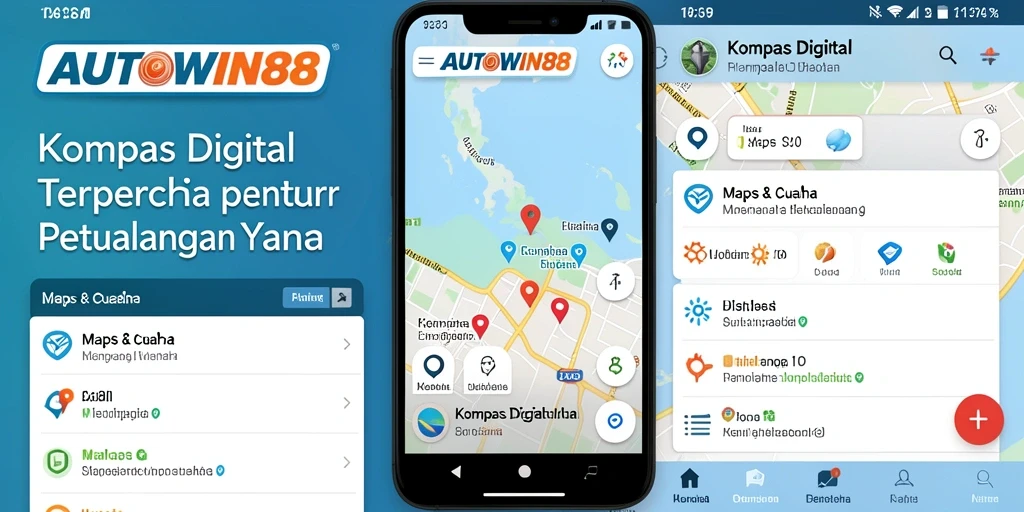 Antarmuka aplikasi AUTOWIN88 menampilkan kompas digital yang akurat.