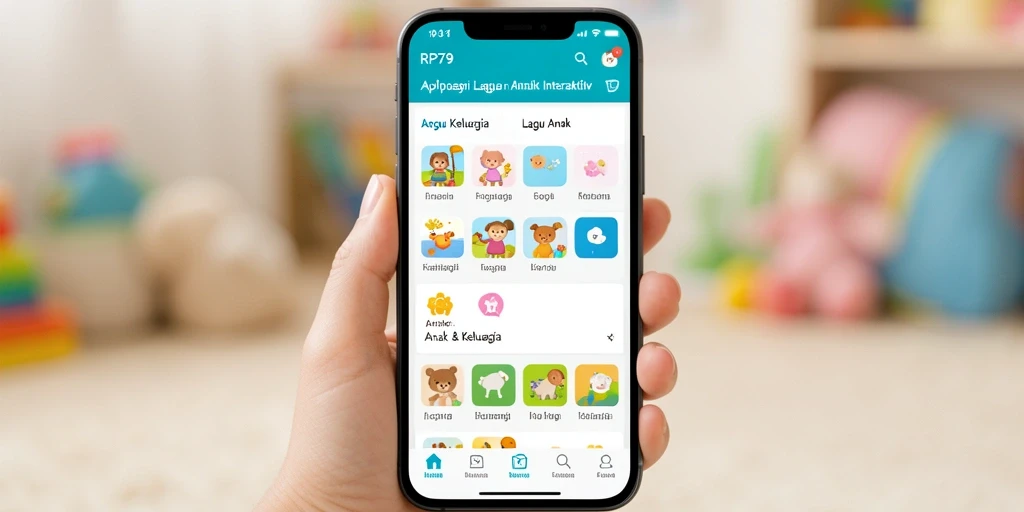 Screenshot RP79 menampilkan antarmuka Lagu Anak yang ceria dan interaktif.