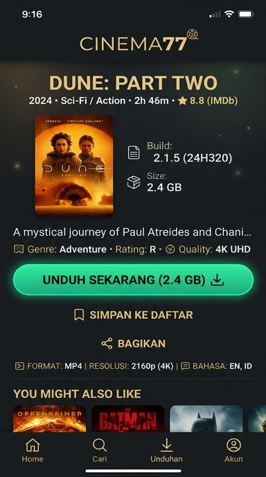 Tampilan halaman APK cinema77