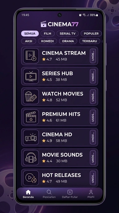 Tampilan katalog aplikasi cinema77