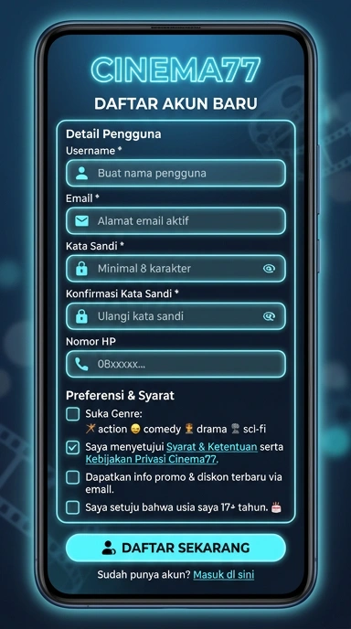 Tampilan halaman daftar cinema77
